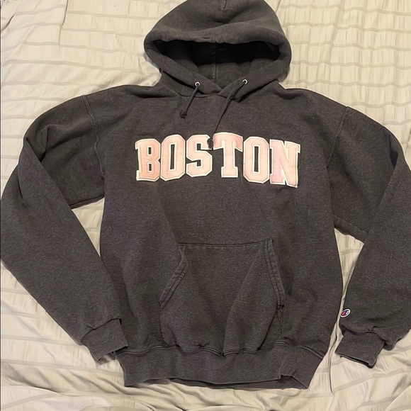 Boston Hoodie Graphic Champion Grey Sweatshirt Medium - Picture 1 of 3